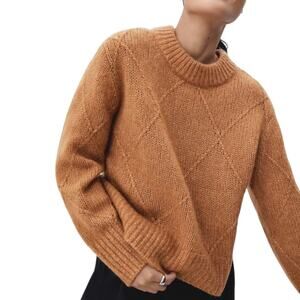 Everlane Diamond Stitch Cloud Crewneck Boxy Cotton Alpaca Wool Sweater Brown S